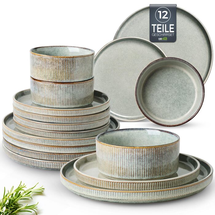Набір посуду GBhome з 12 предметів для 4 осіб (кераміка, ручне лиття, реактивна глазур)