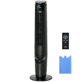 Повітряний охолоджувач HOMCOM Column Fan Tower Fan 2-в-1 - 4 режими 3 швидкості, пульт дистанційного керування, таймер, поворотний - чорний