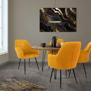 ECD Germany Комплект обідніх крісел (6 шт) з підлокітниками та спинкою, м'яке оксамитове покриття, металеві ніжки, ергономічні крісла для їдальні та вітальні, колір охра