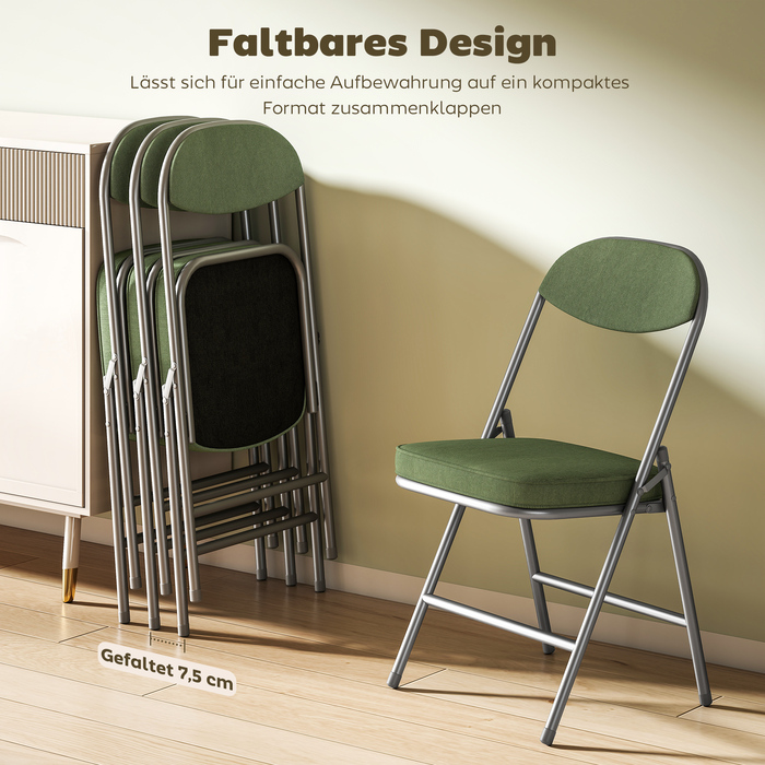 Набір з 4-х м'яких розкладних стільців, складні стільці з велюровою оббивкою, спинка, металевий каркас, зелені