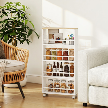 Багатофункціональна полиця на колесах, вузький дизайн, 4 відділення, 45x15x91 см, колір натуральний