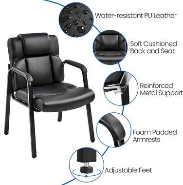 Крісла їдальні Yaheetech (2 шт.) з підлокітниками, чорні, штучна шкіра | Стільці для кухні, вітальні, офісу