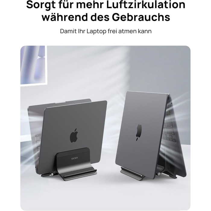 Підставка для ноутбука SODI вертикальна, автоматична, алюмінієва, чорна. Захист для MacBook Pro/Air, ноутбуків, планшетів, телефонів