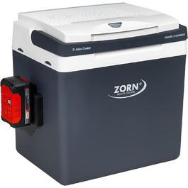 Електричний кулер Zorn I підходить для акумуляторів X-Change 18 В живлення (рекомендована потужність батареї 18 В/6,0 Агод) I Z26 DC PX, білий/сірий 12 вольт, 24 вольт, 18 вольт живлення X-Change акумулятор