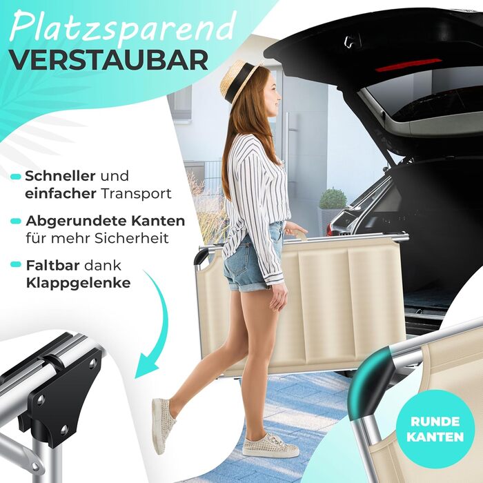 Кесер® Розкішна сонцезахисна лежанка Sun з дахом для саду, розкладний лежак, регульована спинка, ергономічний м'який матеріал, алюмінієвий каркас, портативна, для відпочинку, бежевий колір