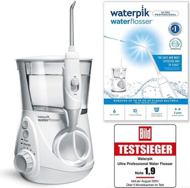 Waterpik Ultra Professional: Іригатор для порожнини рота, 6 насадок, 10 режимів, білий