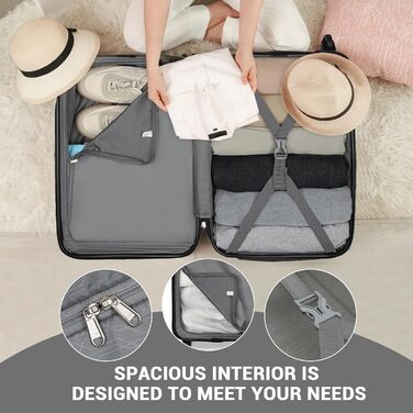 Чохол-валіза KONO, 55 см, сірий, 20 дюймів, валіза на коліщатках, ручна поклажа