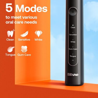Електрична зубна щітка Bitvae R2, 8 насадок на 2 роки, 5 режимів для дорослих та дітей, захист ясен, чорний