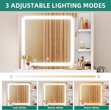 Дзеркальний туалетний столик YITAHOME з LED-підсвічуванням, білий, 115x40x134 см