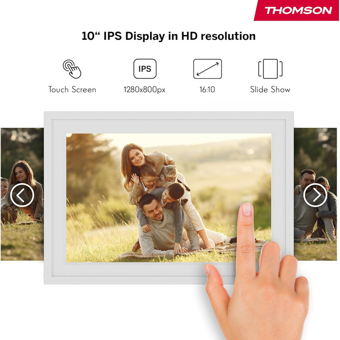 Фоторама Thomson Fotorahmen 10 дюймів: IPS FHD, сенсорний екран, 32 ГБ, Wi-Fi, для iOS/Android (біла)