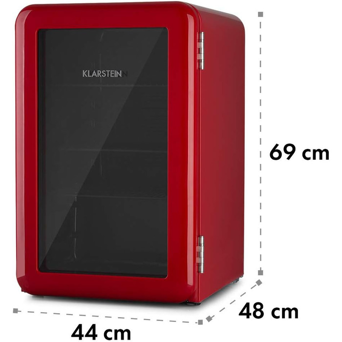 Klarstein Mini-холодильник з скляною дверцятами, 48 л, для кімнати та офісу, з висувною полицею, тихий, 0-10°C, червоний