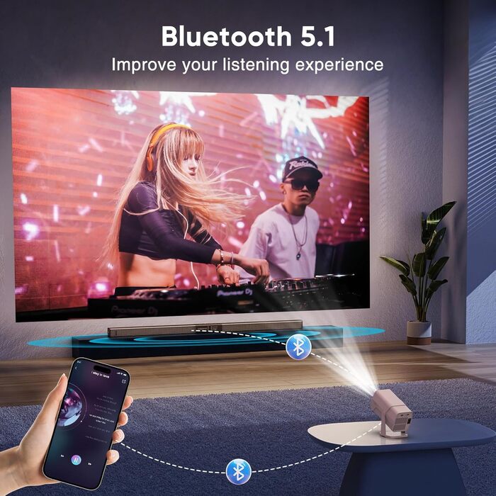 Портативний проєктор Mini Beamer з Android TV, автотрапецеїдна корекція, підтримка 4K 1080P, Bluetooth WiFi6, 160ANSI. Підходить для телефону, TV Stick, ноутбука, кінотеатру вдома та на вулиці.