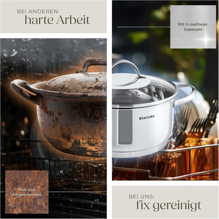 Набір каструль tectake® 7 шт. з нержавіючої сталі: каструлі з кришками для плити (індукційна, газова, електрична) - кухонний набір для дому та кемпінгу