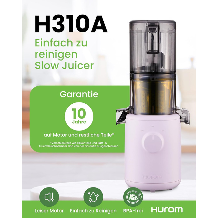 Шовковий відцентровий соковичавник Hurom H310 | Електричний соковичавник для овочів та фруктів | BPA Free | 150W | Легкий у чищенні