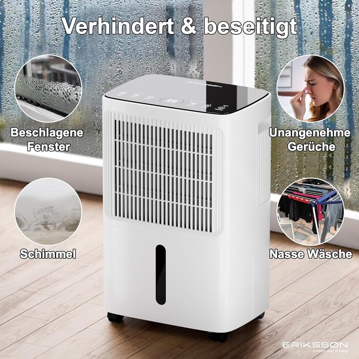 Електричний осушувач повітря з LED-дисплеєм, таймером та захистом для дітей | Осушує 16 літрів вологи на добу | Для приміщень до 70 м² | Енергоефективний осушувач з датчиком вологості | Білий