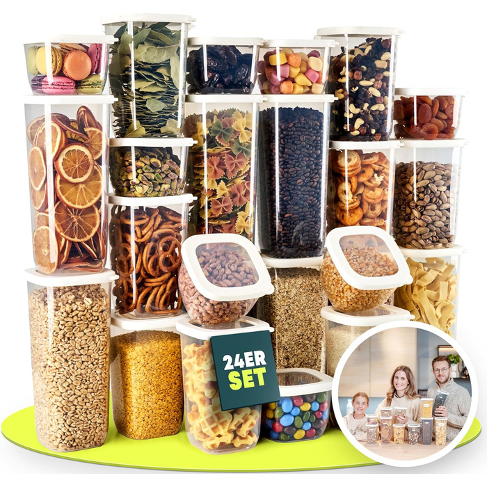 Контейнери для зберігання Uandu з кришкою, герметичні - набір 24 шт. | Органайзери для кухні | Без BPA | Для сухих продуктів