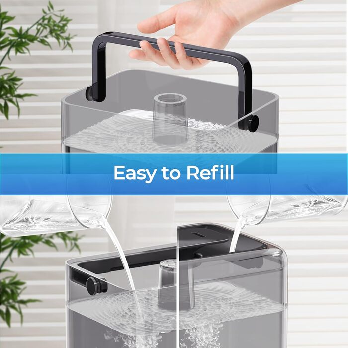 Зволожувач повітря Chivalz Top Fill для великих кімнат 6л з нічником, поворотна на 360° форсунка, аромадифузор, 50 годин, для спальні, дитячої, рослин, немовлят, чорний глянцевий + 2 виходи туману