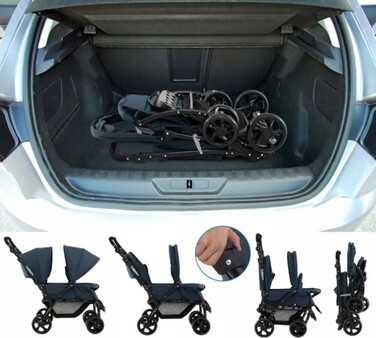 Подвійний прогулянковий візок для близнюків Twin Bugg, складаний, синій, Costway