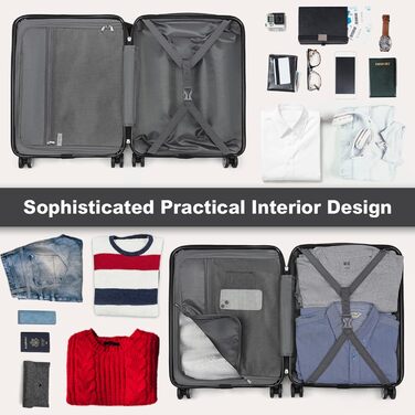 Чемодан KONO Handgepäck Trolley, 55x39x20 см, 37 л, з розширенням, TSA-замок, 4 колеса, чорний