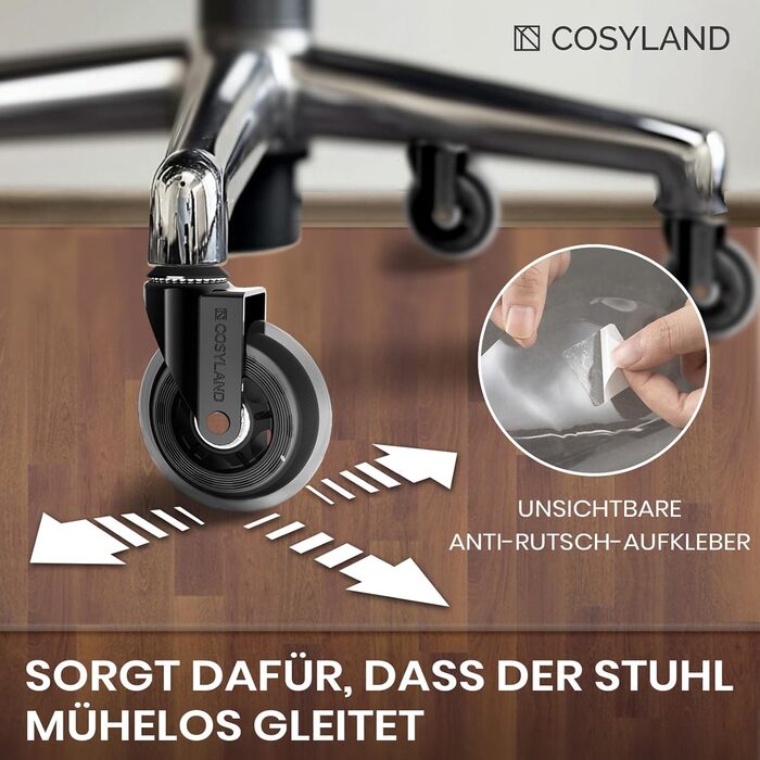 Захист для підлоги під офісний стілець COSYLAND 120x150 см - килимок від ковзання, прозорий, білий | Килимок для офісного крісла