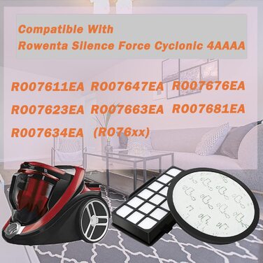 Комплект з 2 фільтрів HEPA для пилососа Rowenta Silence Force Cyclonic 4AAAA RO7611 RO7612 RO7643 RO7647 RO7649 RO7663 RO7676 RO7681 RO7689 RO7690 (модель RO76 xx) (порівняння з ZR903701)