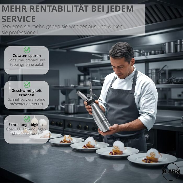 Дозатор для вершків B-ARS з нержавіючої сталі 0,5L з аксесуарами: насадки для декорування, голка для інжекцій, щітка для чищення, сумка для зберігання та електронна книга з рецептами