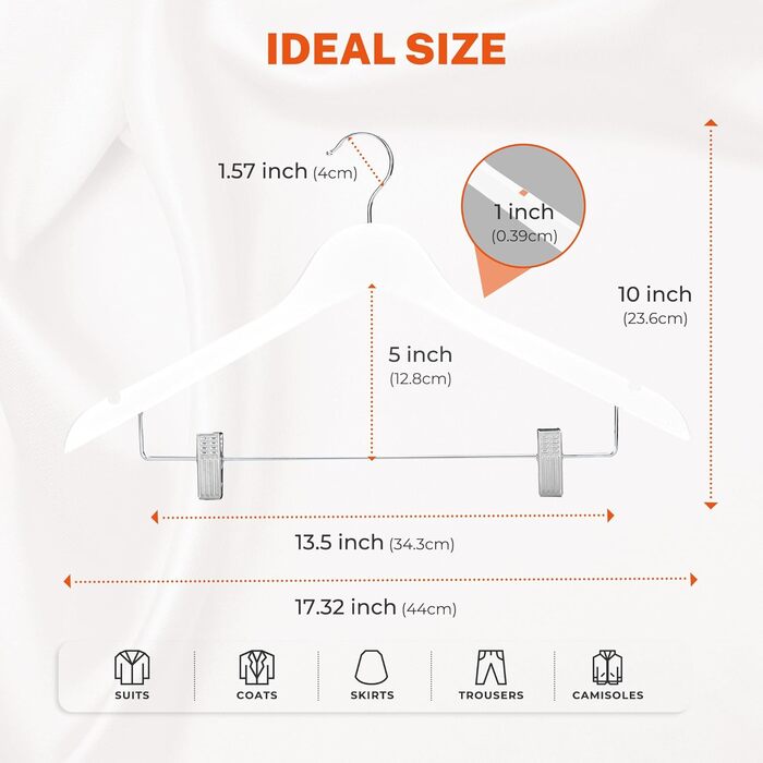 Дерев'яні вішалки для одягу HOUSE DAY (12 шт.) з кліпсами: для костюмів, суконь, пальто, сорочок, штанів. Преміум якість.