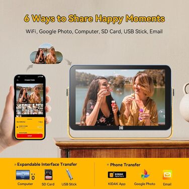Цифровий фоторамка Kodak з акумулятором, Wi-Fi, 10 дюймів, 32 ГБ, сенсорний HD IPS екран, фото/відео/музика, Bluetooth, керування через додаток, блакитний