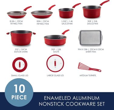 Набір посуду Rachael Ray Cook + Create з антипригарним покриттям, 10 предметів, Agave (червоний)