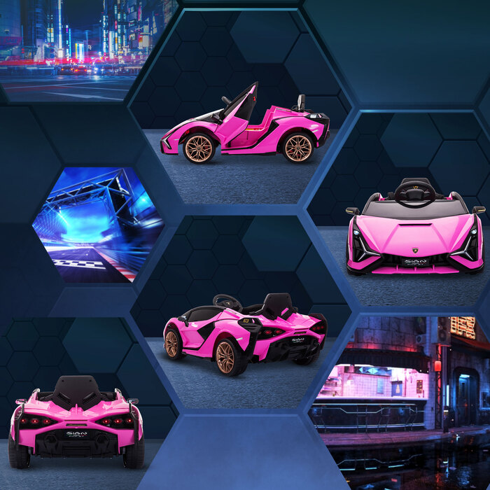 Дитячий електромобіль HOMCOM Lamborghini, 3-5 км/год, з дистанційним керуванням, для дітей 3-5 років, рожевий