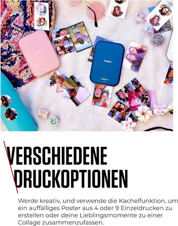 Canon Zoemini 2 Marineblau: Міні-принтер для фотографій, мобільний, компактний, з вбудованим акумулятором. Друкує фото 5x7,6 см зі смартфону/планшету. У комплекті: 20 шт. Zink паперу та 10 шт. круглих наліпок.