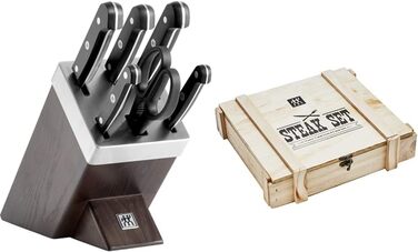 Набір ножів ZWILLING Gourmet 7-ти та 6-ти предметний, з автозаточкою, з нержавіючої сталі, чорні ручки Twin Grip, комплект з 12 предметів