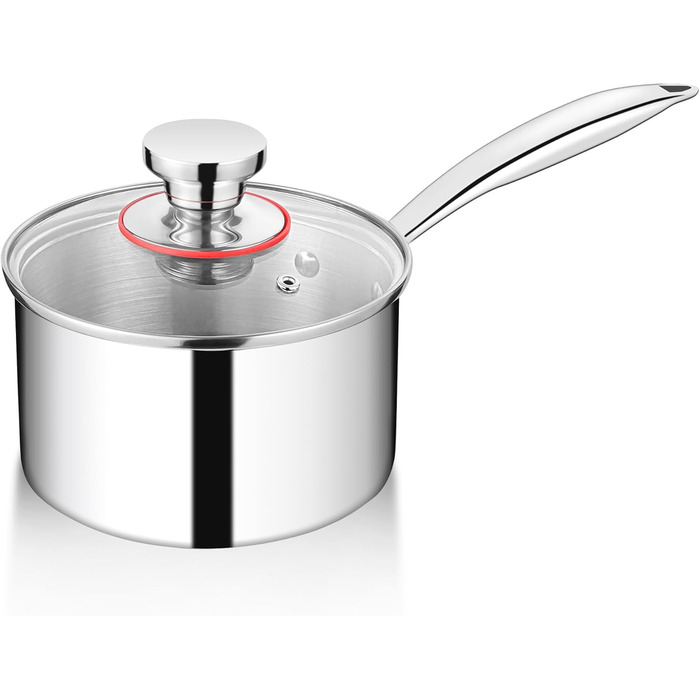 Каструля HaWare з нержавіючої сталі 16 см з кришкою, 1.9 л, для всіх типів плит, індукційна, нержавіюча сталь, 3-шарова, без покриття, для плити, для здорового харчування, миється в посудомийній машині