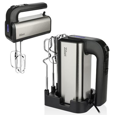 Міксер ручний електричний 500 Вт з підставкою - професійний кухонний міксер з 5 швидкостями та турбо, насадки для тіста та збивання (нержавіюча сталь)