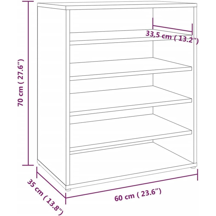 Тумба для взуття 5 полиць 60x35x70см (дуб коричневий)