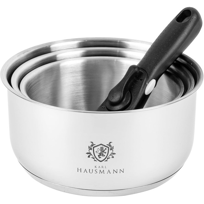 Набір каструль з знімними ручками (3 шт.) - нержавіюча сталь з покриттям - для всіх типів плит