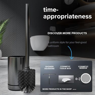 Торцева щітка для унітазу ROMO | Силіконова щітка для унітазу | З вентиляцією | Свободно стояча | Замінний WC-головка з нержавіючої сталі | Знімна підставка для крапель | Торцева щітка без кріплення до стіни (Без бачка, Gunmetal)