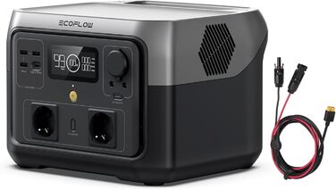 Портативна електростанція EcoFlow RIVER 2 MAX з кабелем XT60 3.5м, 512Wh, сонячний генератор LiFePO4, швидка зарядка, 1000W, для кемпінгу, резервного живлення, автодому