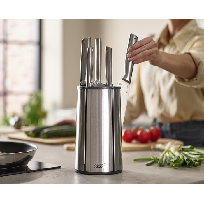 Joseph Joseph Elevate - Набір ножів з обертовим підставою (5 шт.) з нержавіючої сталі, японські леза, антифронт покриття, неслизьке дно