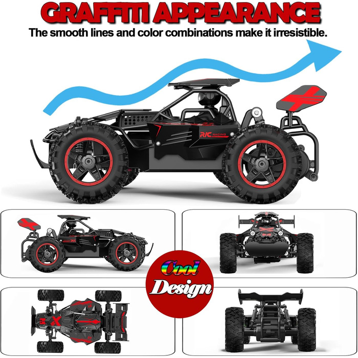 Радіокерований позашляховик 2.4GHz, LED підсвічування, швидкість 15+ км/год, іграшка для хлопчиків, чорно-червоний