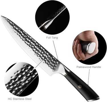 Ніж кухарський 8 дюймів (20 см), професійний дамастковий ніж, ніж для кухні, ніж шеф-кухаря, ніж для м'яса з нержавіючої сталі, гостре лезо, ергономічна ручка, для дому та ресторану