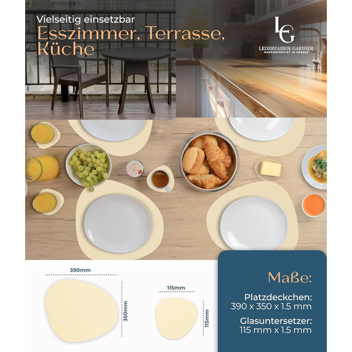 Набори серветок для столу, 4 шт. – екологічні, стабільні та неслизькі – з еко-шкіри, Made in Germany (Сучасний стиль, Бежевий колір)