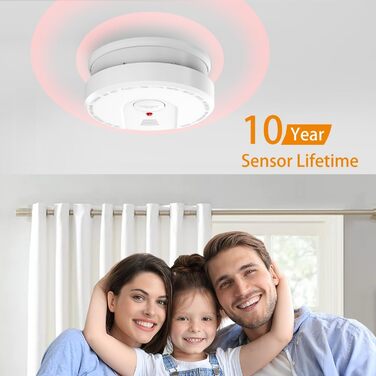 Датчики диму для дому та офісу з фотоелектричним сенсором 10 років, оптичний сповіщувач пожежі, акумуляторний, 2 шт.