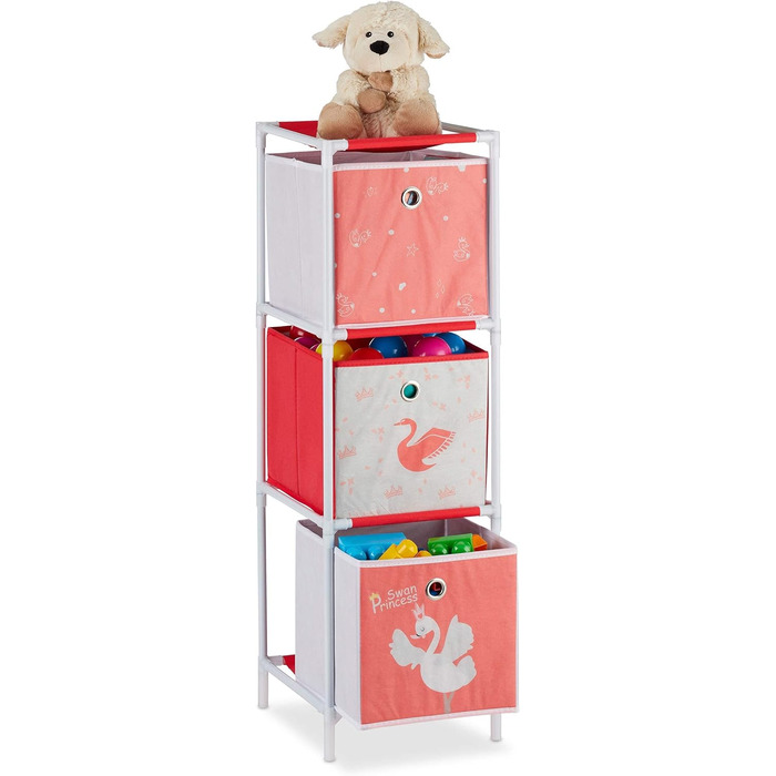 Дитяча полиця Relaxdays з іграшками, Дівчинка, Дизайн лебедя, Полиця Дитяча кімната, HBD 62 x 53 x 30 см, білий/червоний (3 коробки)