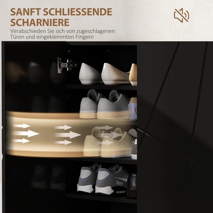 Шафа для взуття HOMCOM з 2 дверцятами, 3 регульовані полиці, на 15-20 пар, чорна, 72 x 31,5 x 95 см