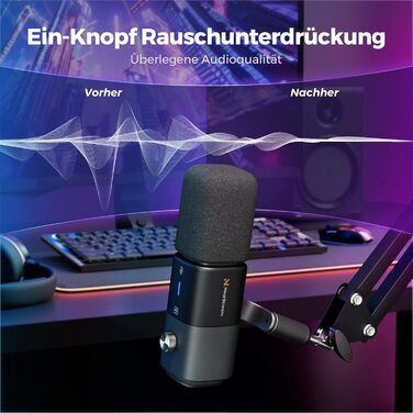 Конденсаторний мікрофон NearStream AM25X з підставкою, USB/XLR, для подкастів, стрімінгу, студії та ігор (PC/PS5/PS4), з функцією моніторингу та шумозаглушення