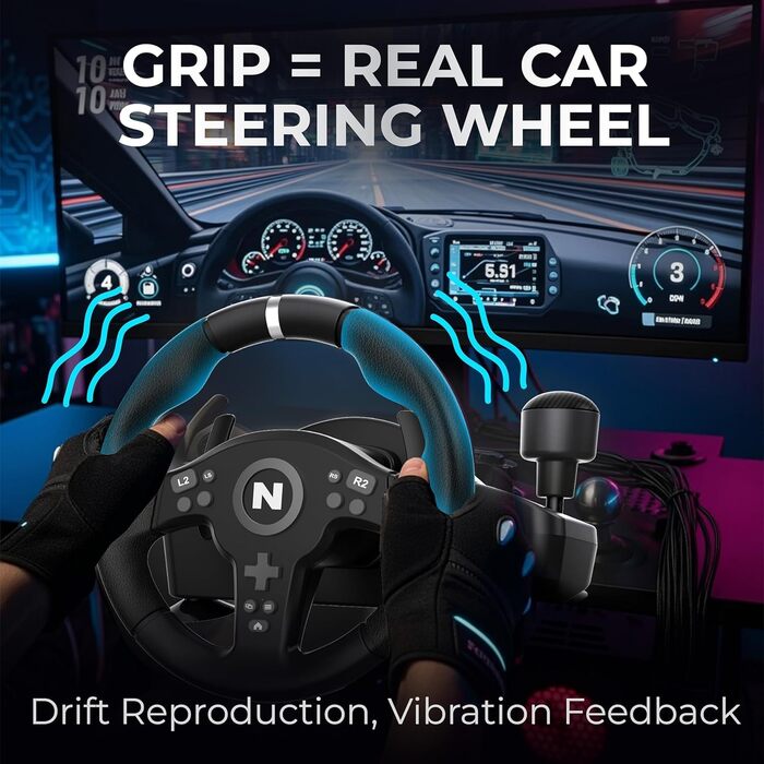 Гоночний кермо NITHО Drive Pro V200 з педалями та перемикачем швидкостей для PC, PS4, PS5, Xbox One, Xbox Series X/S, Windows - 270° з вібрацією