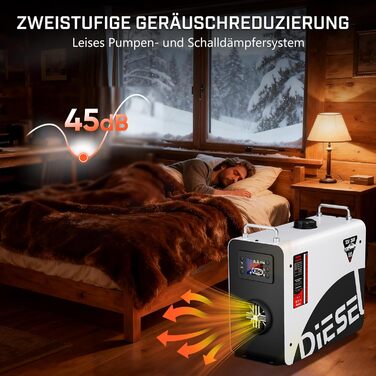 Дизельний опалювач LDHTHOPI 8 кВт, 12/24V з таймером, LCD-дисплеєм та пультом, швидкий нагрів 4.5л. Економія енергії для гаража, кемпінгу, автодому. Білий колір