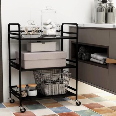 Сервісний візок HDANI з 3 ярусами, металевий, на колесах, 48x30x75 см (Чорний)