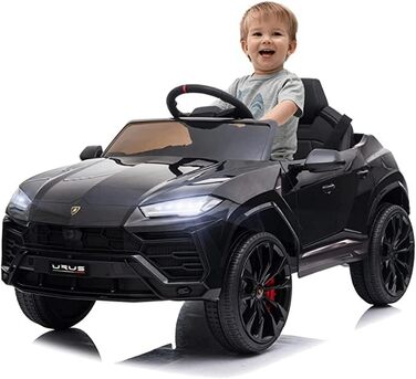 Дитячий електромобіль FINOOS Lamborghini Urus з оригінальною ліцензією, 12V акумулятор, вертикальні двері, 2 мотори, радіоуправління, чорний, для дітей 1-4 років